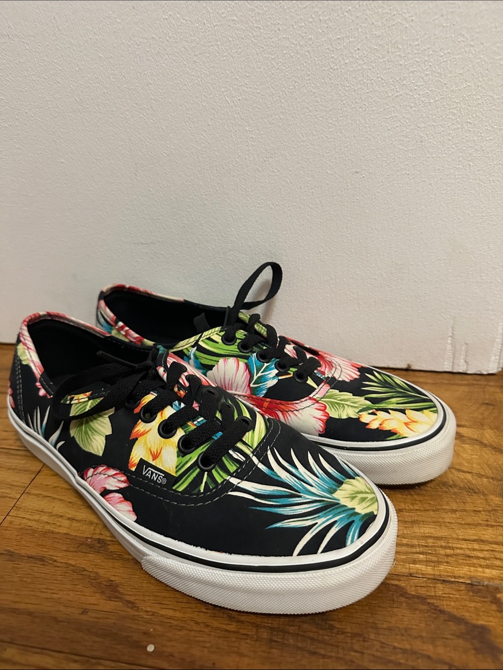 Vans Women's Black Canvas Sneakers with Tropical Floral Print